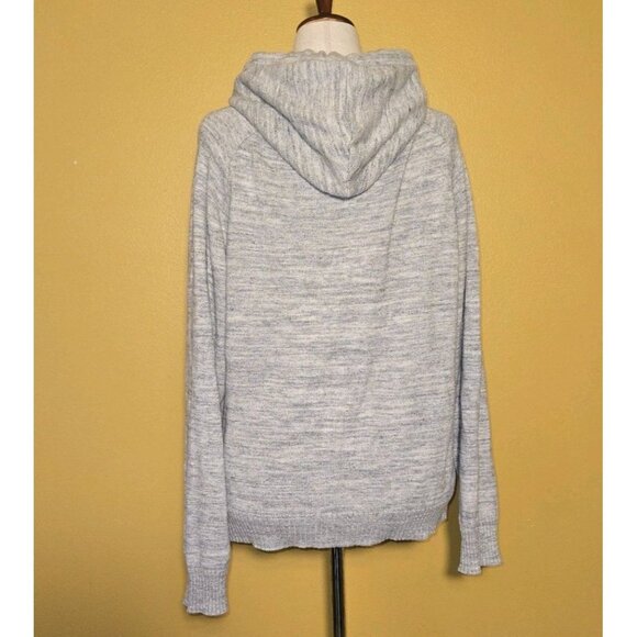 L.O.G.G. by H&M Grey White Denim Color Knit Womens 1/4 Zip Hoodie Kangaroo Large - Picture 3 of 8